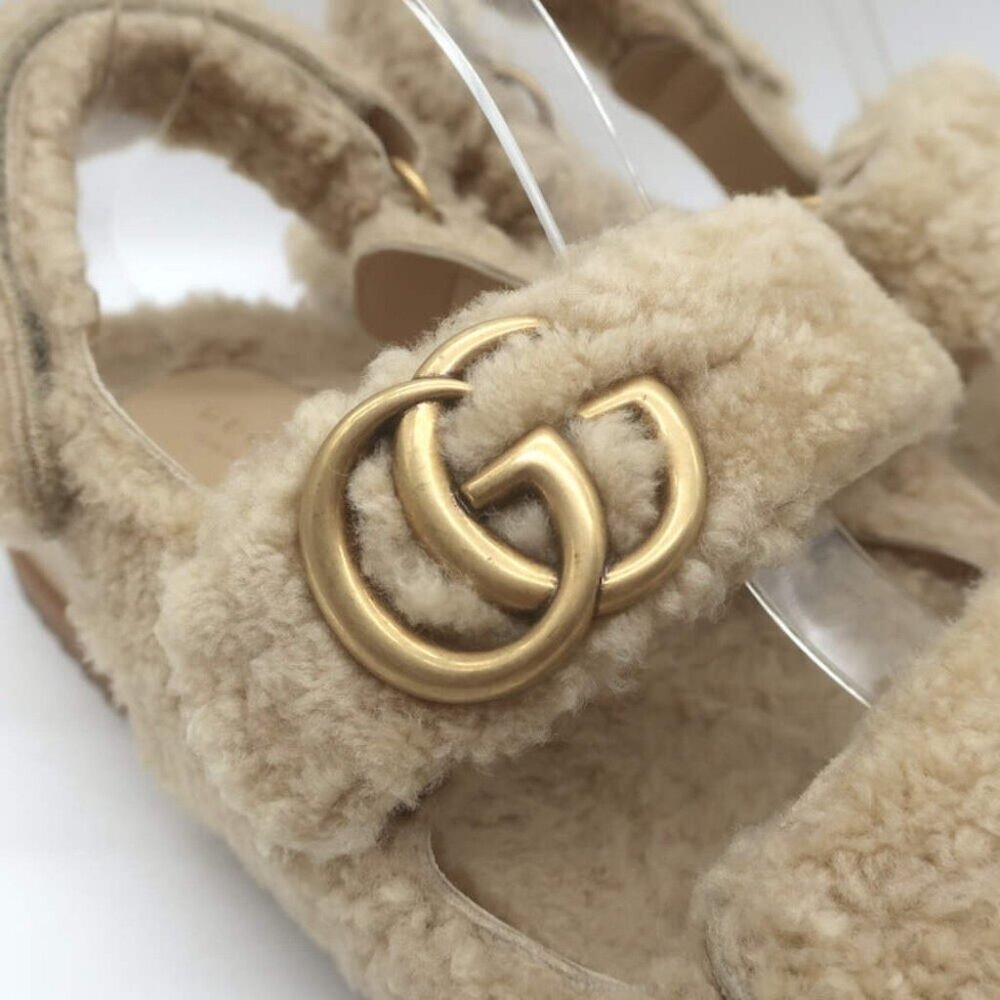 Gucci Double G Shearling Dad Sandals Beige Merino Wool Size 40 - Picture 2 of 16